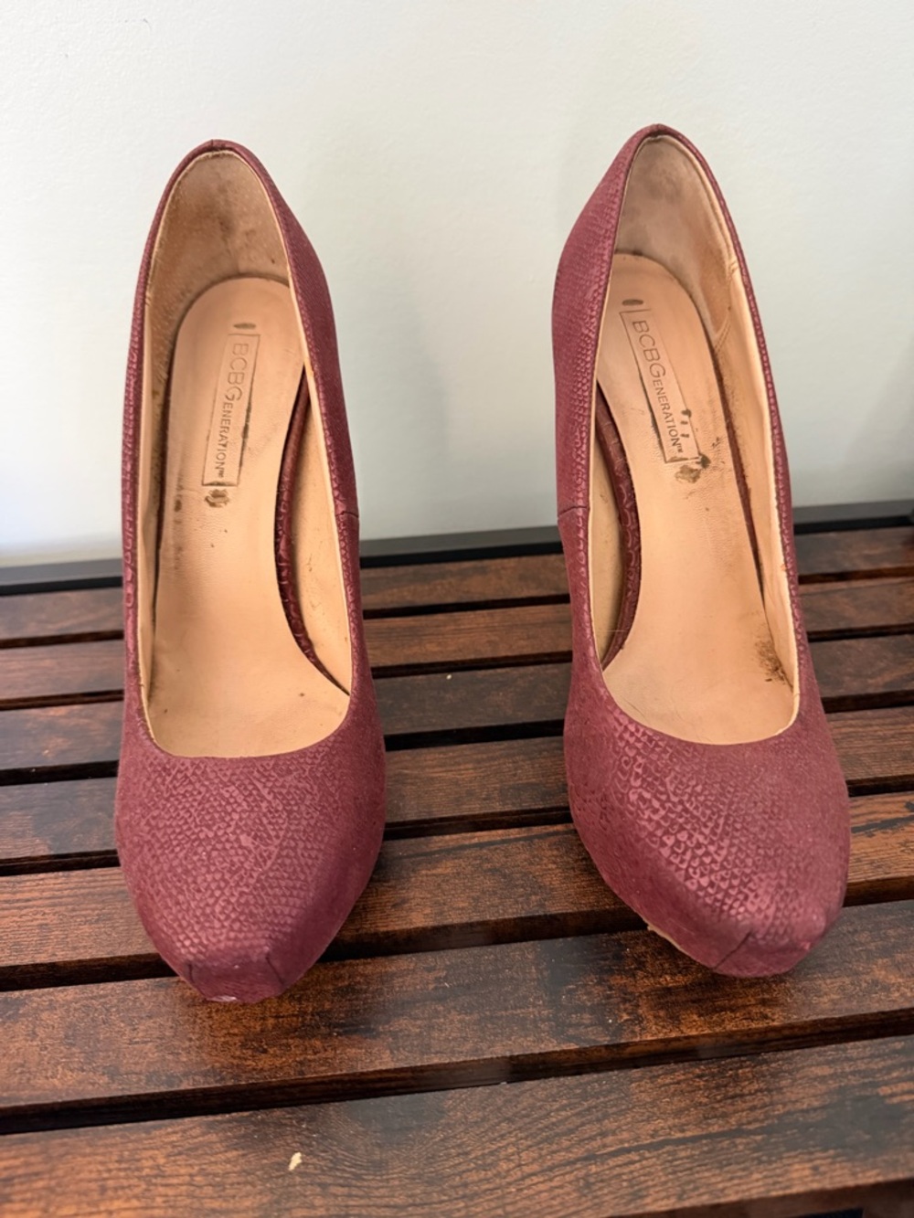 BCBGeneration Women's Wine Textured Platform Pumps